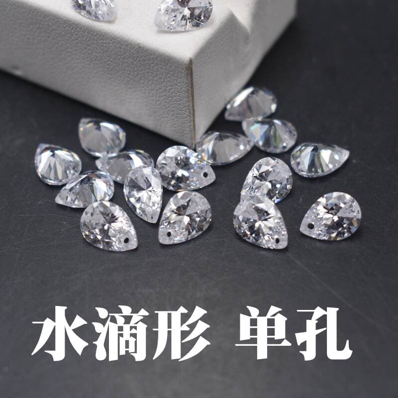 Single Hole Drop Shaped Zircon Bare Stone Wholesale White Gem Pear Shaped Diy Earrings Punch CZ Drill 4
