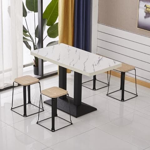 Orange imitation marble table for four