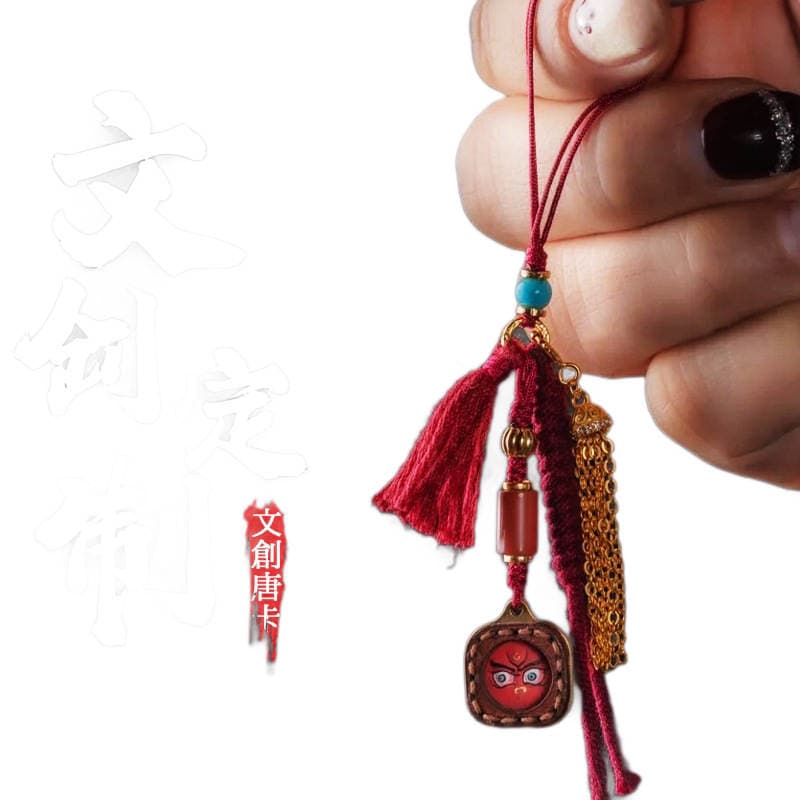 Hand-Painted Small Thangka Zaki Lam Manjushri Green Tara Pendant, Trendy Chinese-Style Portable Accessory, Leather Case Small Bag Keychain 5