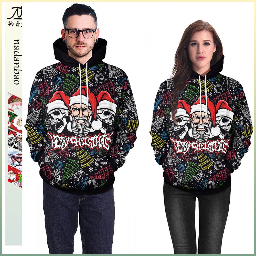 Payız-Qış Santa Klaus Sviteri, Halloween Milad Cüt Kapüşonlu Pullover 1