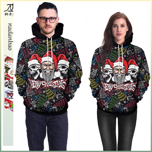 Payız-Qış Santa Klaus Sviteri, Halloween Milad Cüt Kapüşonlu Pullover