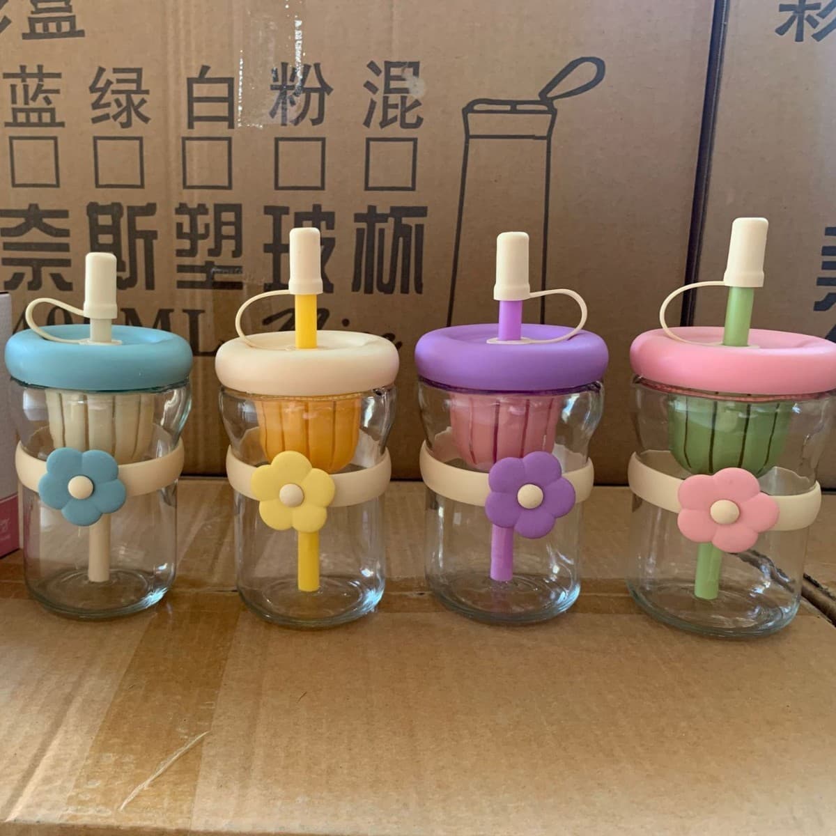 ☆ ※ ★ Mixed color flower cup (with straw) ☆ ※ ★