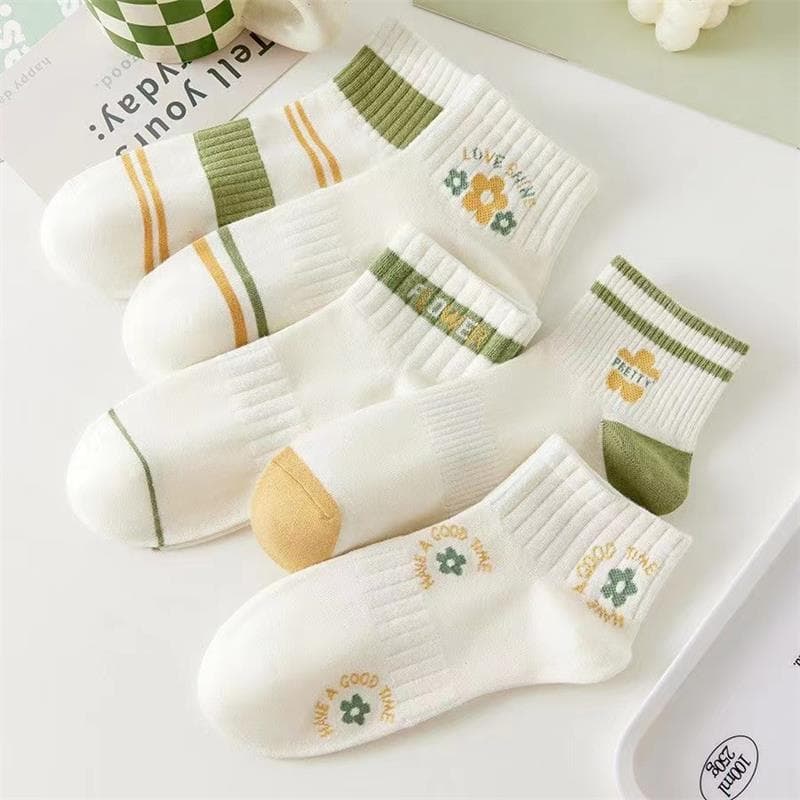 Women's socks with green flowers (10 pairs/pack of 5 colors mixed)