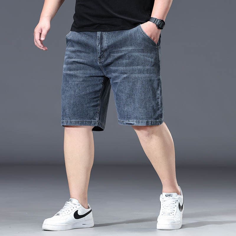 Men's Fattened Denim Shorts, Loose Trousers, Summer Elastic Fat Trousers, Large Size Mid-Length Trousers, High-Waisted Breeches 1
