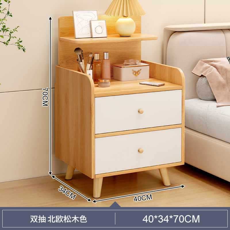 【sturdy solid wood legs】double drawer nordic pine color