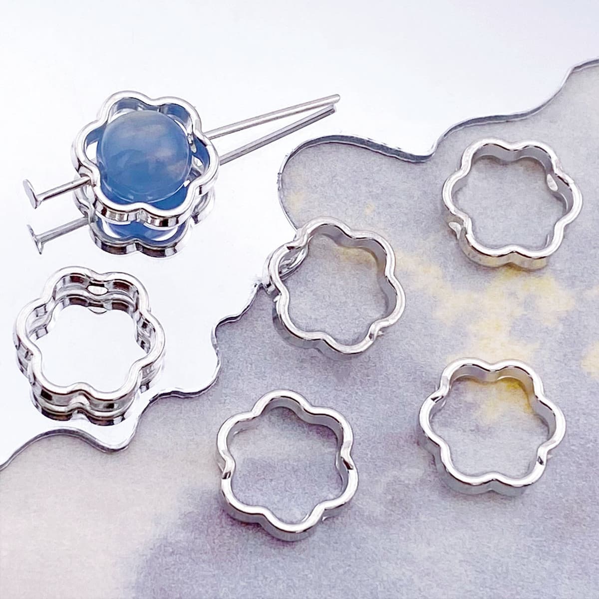Card 8 [ancient silver] six-petal flower bead hoop (13.5*12.5mm inner diameter 8.7mm) a582