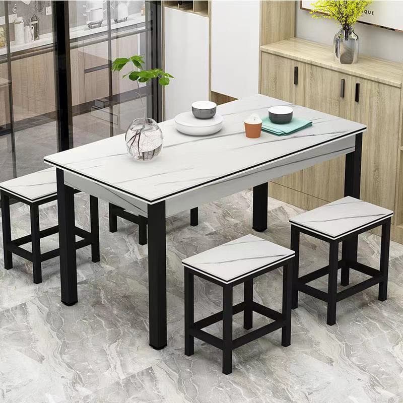120*60 with four stools anti-marble black + white frame