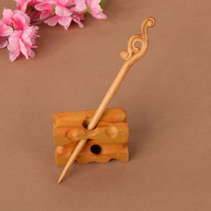 Double-sided carved mahogany hairpin-heart to heart