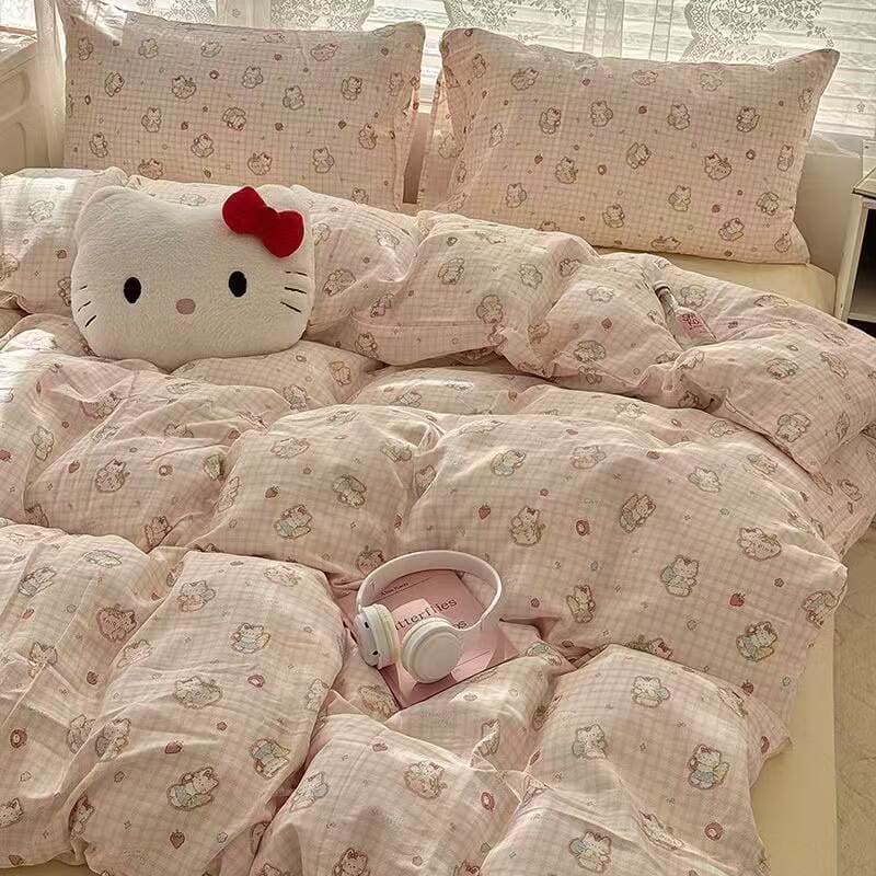 Pink Polka Dot Bedding Set, Student Dormitory Three-Piece Set, Four-Piece Set, Skin-Friendly Washed Cotton Four-Piece Set 2