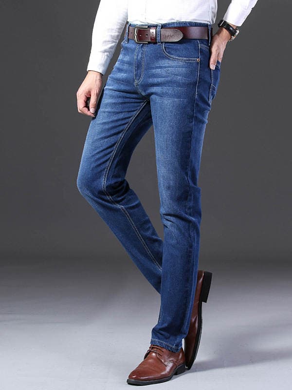 Factory Direct Sale Spring and Autumn Men's Straight Slim Fit Stretch Casual Jeans, Winter Fleece-Lined Thickened Warm Men's Pants 4