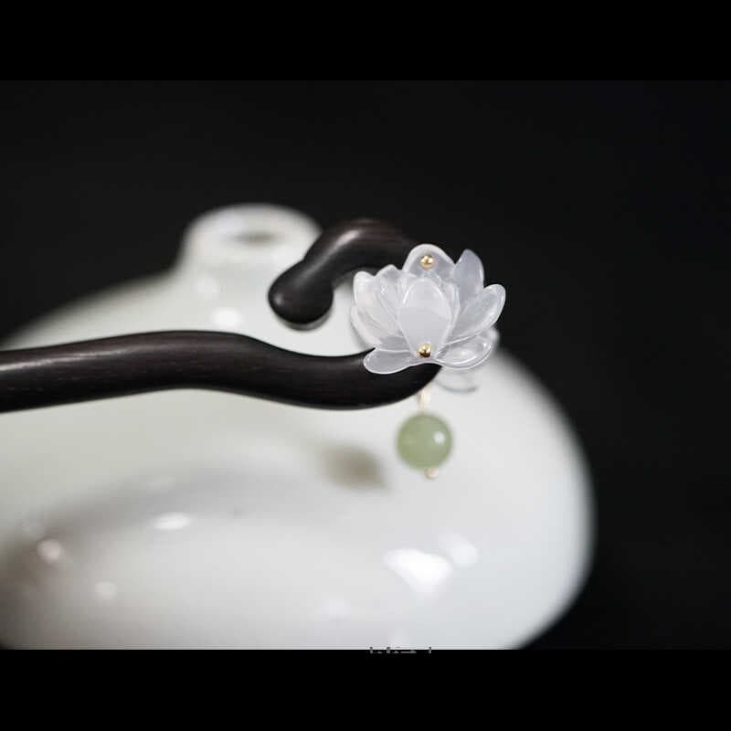 E66 double-sided lotus hairpin [natural ebony]