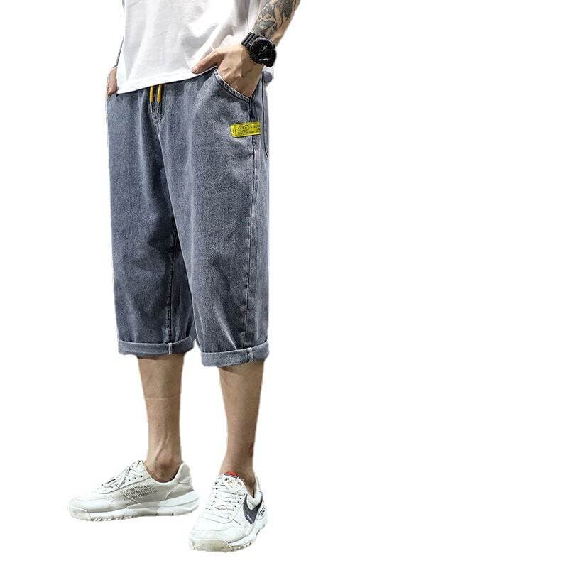 Cropped Denim Shorts Men's Summer Thin Fashionable Brand plus size Loose Straight Pants Casual Fashionable Men's Cropped Trendy Cropped Pants 5