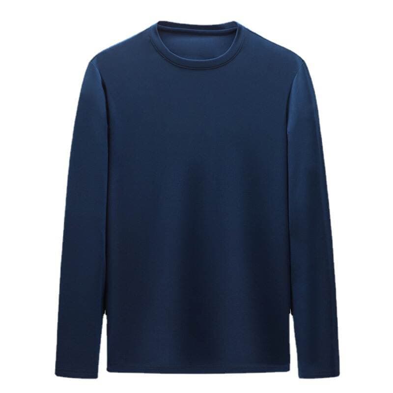 Autumn New Men's T-Shirt 2021 Thin Middle-Aged Pure Color Mulberry Silk Micro-Collar Long-Sleeved Loose Casual Korean Style Dropshipping 4