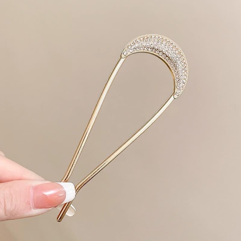 2#Gold rhinestone u-shaped hairpin