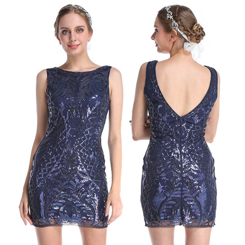 Dress Processing and Customization Manufacturer Sexy Backless Slim Sequin Beaded Embroidered Short Sleeveless Hip-Covering Banquet Dress 4