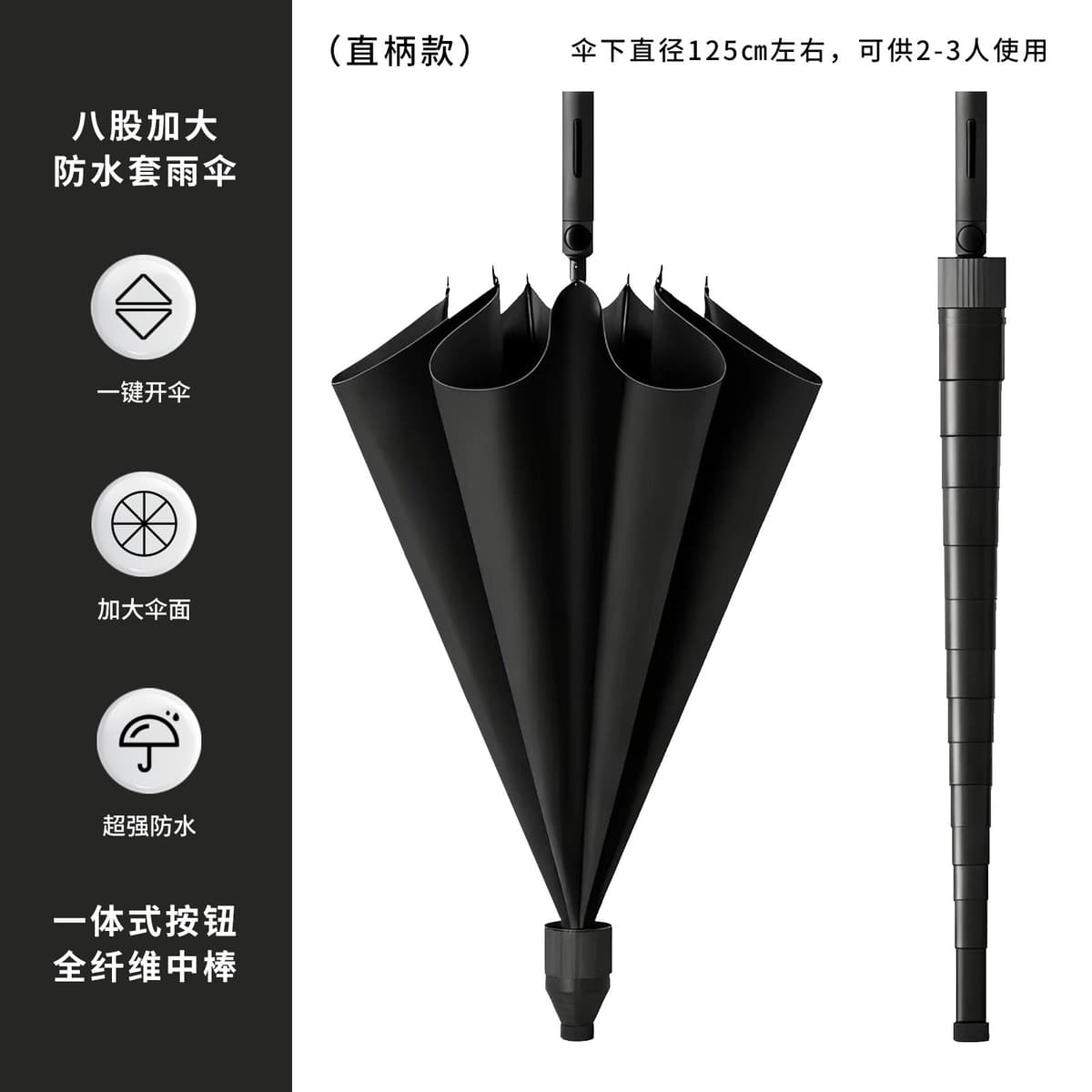 [sunscreen black glue] [straight handle waterproof cover] [diameter under umbrella 125] black