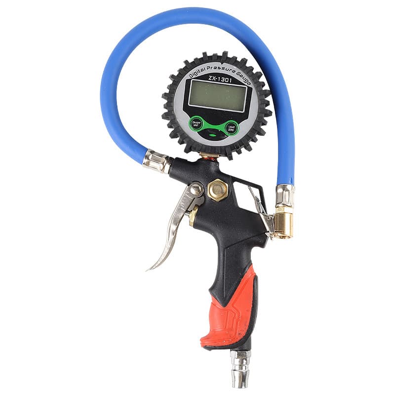 Red and black plastic handle rubber pipe copper head digital display tire pressure gun