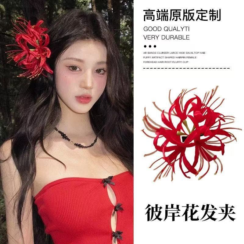 7306 spider lily hair clip - red
