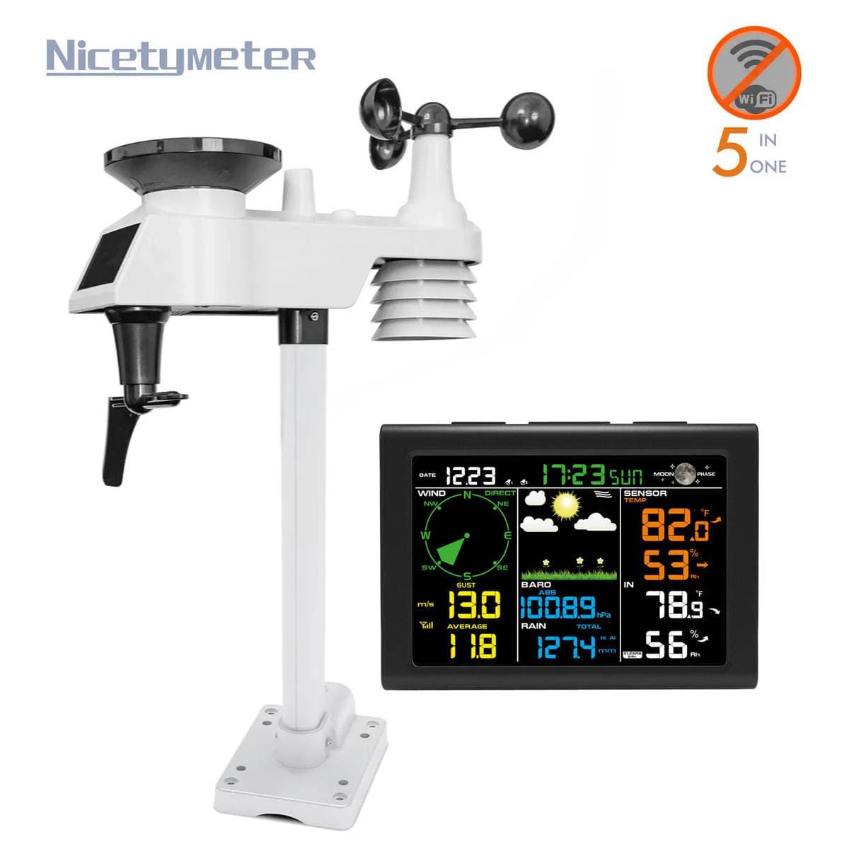 Wireless Weather Station with Color Screen, Indoor and Outdoor Temperature and Humidity Satellite Meter, Weather Forecast Weather Station 5