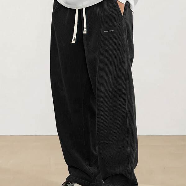 Cross-Border Foreign Trade Autumn and Winter 26 New Popular Items Logo Corduroy Non-Iron Large Size Men's Casual Loose Pants Men's Trousers