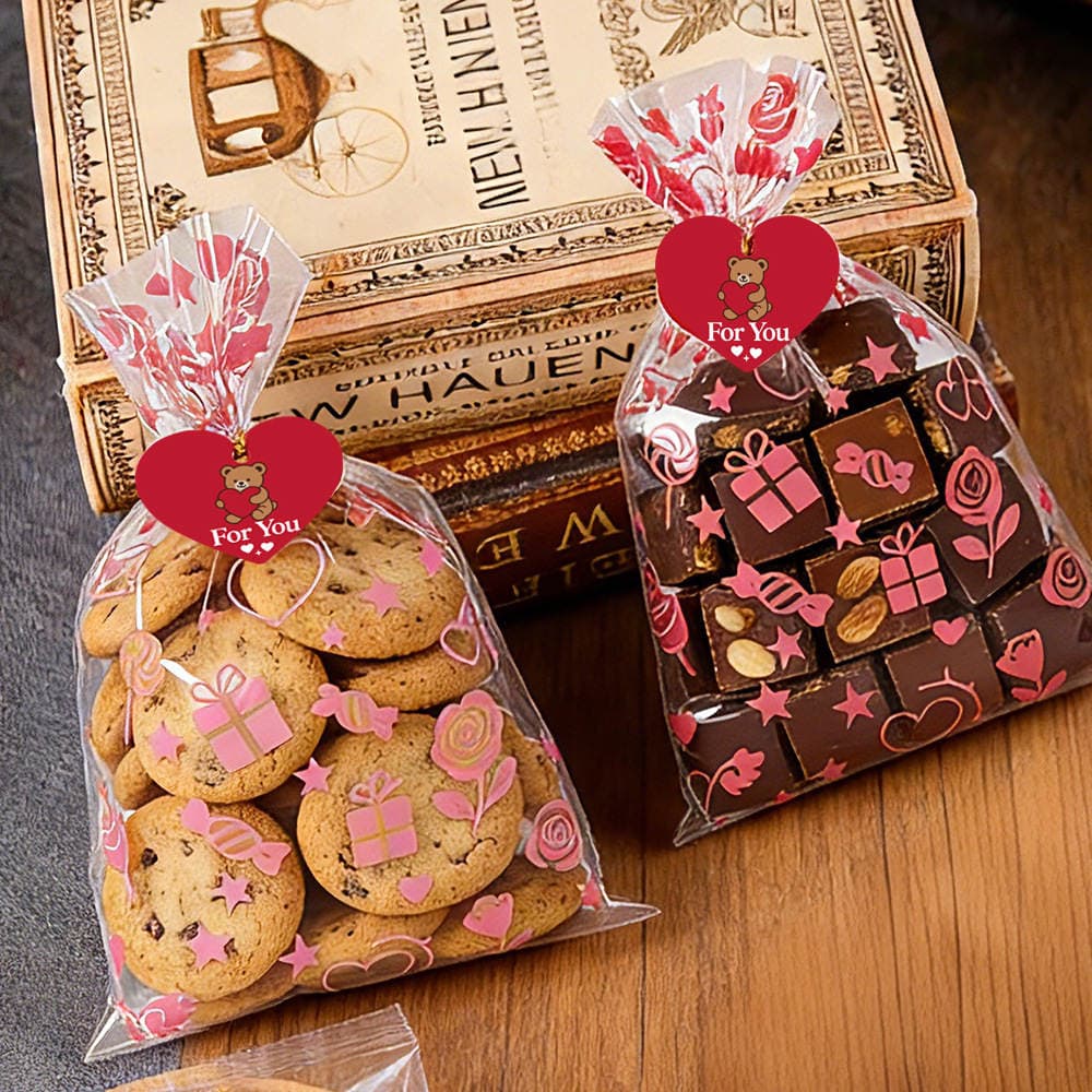 Cross-Border New Valentine's Day Candy Bags Cpp Flat-Mouth Transparent Packaging Bags Snack Biscuits Candy Twist-Tie Gift Bags 4