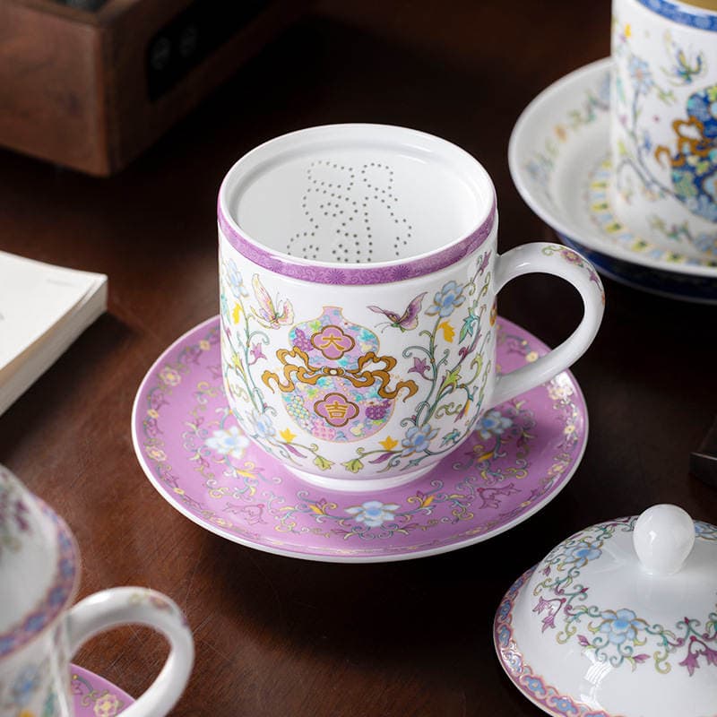 Jingdezhen Ceramic Tea Cup with Lid, Mug for Home Use, Tea Cup with Tea Tray and Tea Strainer, Chinese-Style Cup, Gift Wholesale 2