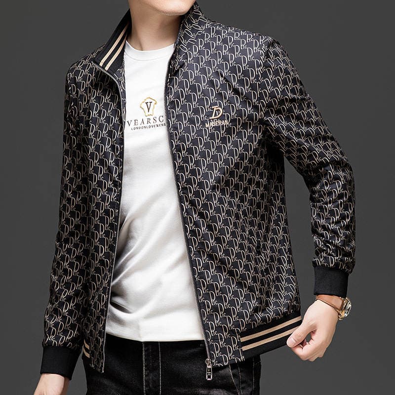 Trendy Stand-Up Collar Loose Jacket for Men, New Spring and Autumn Windproof Casual Outdoor Men's Printed Cardigan Jacket 2