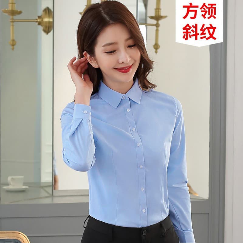 "Square collar" blue twill long sleeve