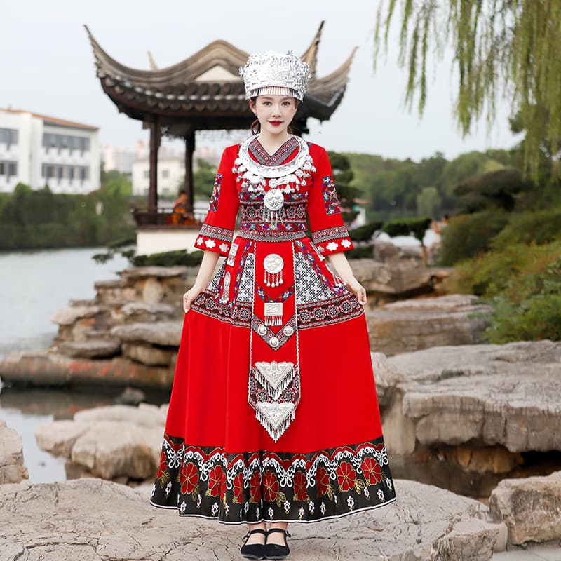 Lucky girl suit + miao silver headdress and necklace
