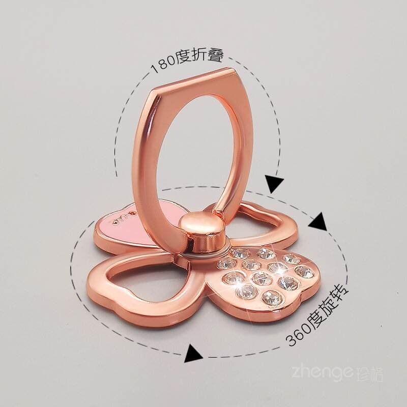 Mobile Phone Holder with Four-Leaf Clover Design, Sparkling Diamond Ring Buckle, Strong Adhesive, Anti-Drop, Portable, Invisible, Integrated 1