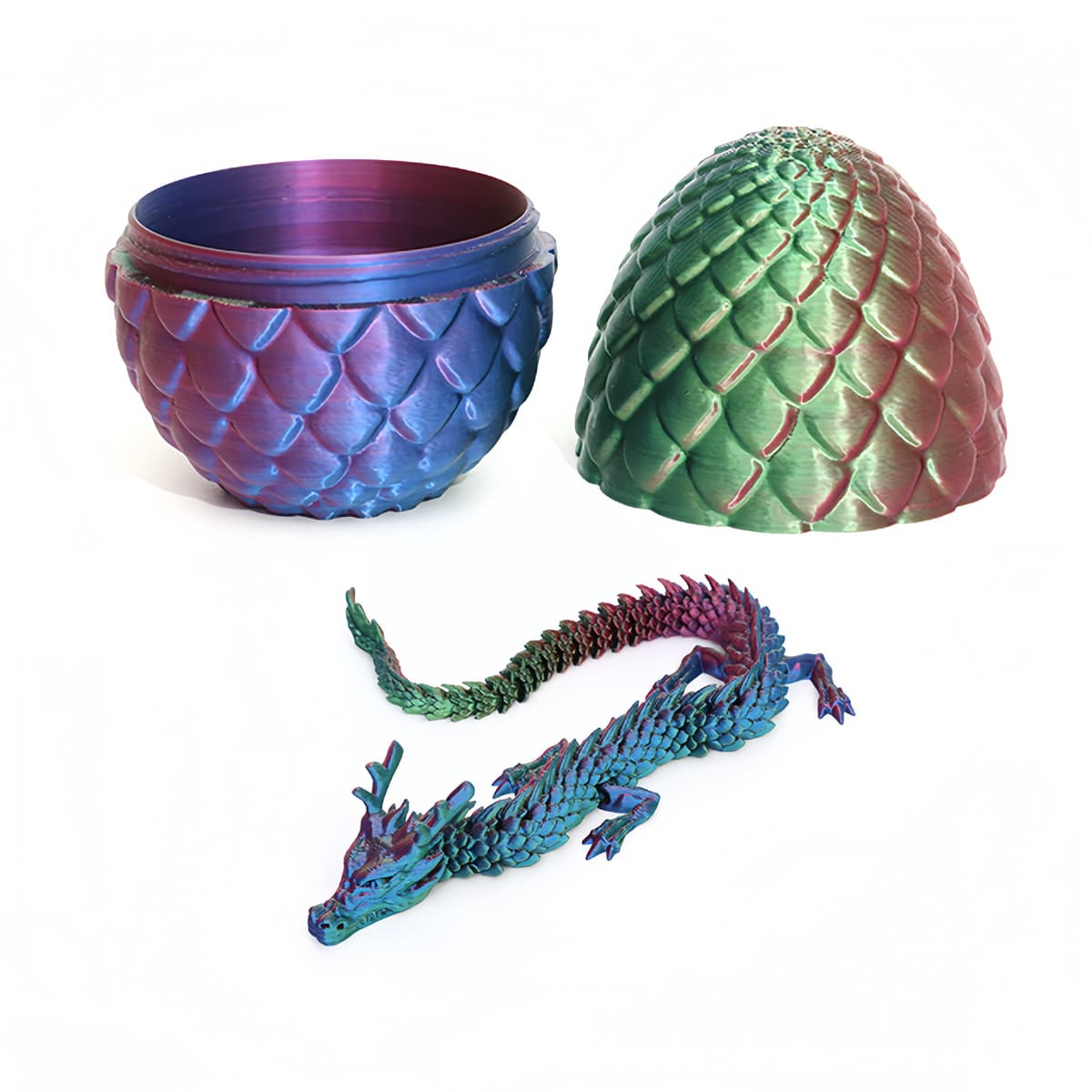Colorful red, blue and green: 8.5cm dragon egg + 30cm chinese dragon [authentic 3d printing]