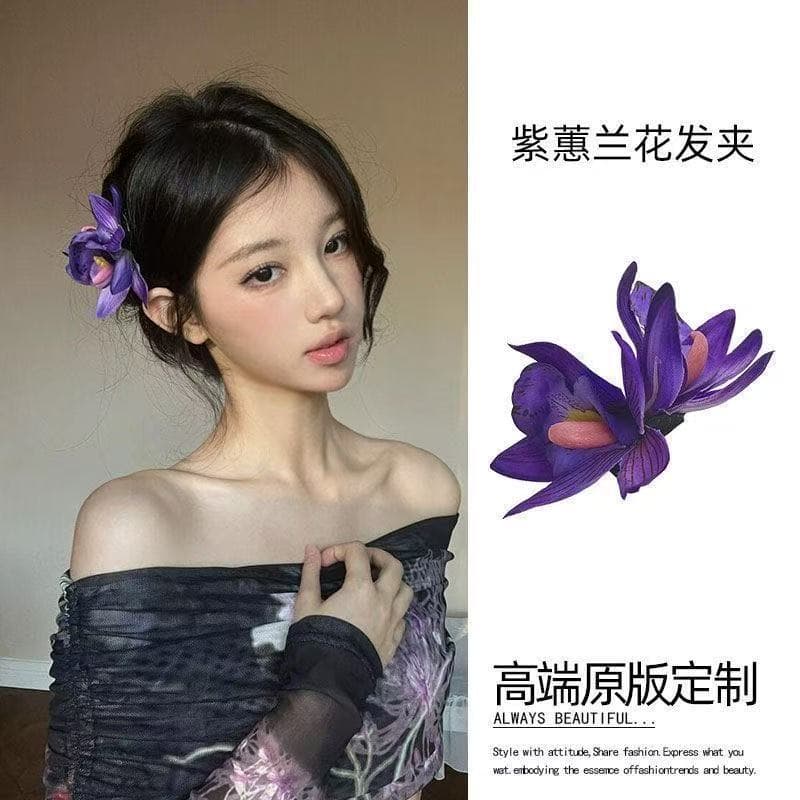 5705 double cymbidium orchid hairpin-purple