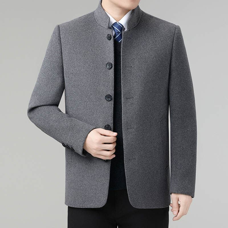 Winter Buttoned Double-Sided Cashmere Coat for Middle-Aged Men, Casual Down-Lined Thickened Men's Woolen Jacket 2
