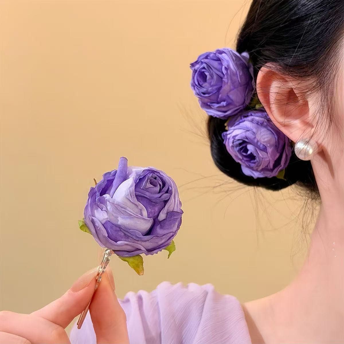 7333 burnt edge rose hairpin-purple