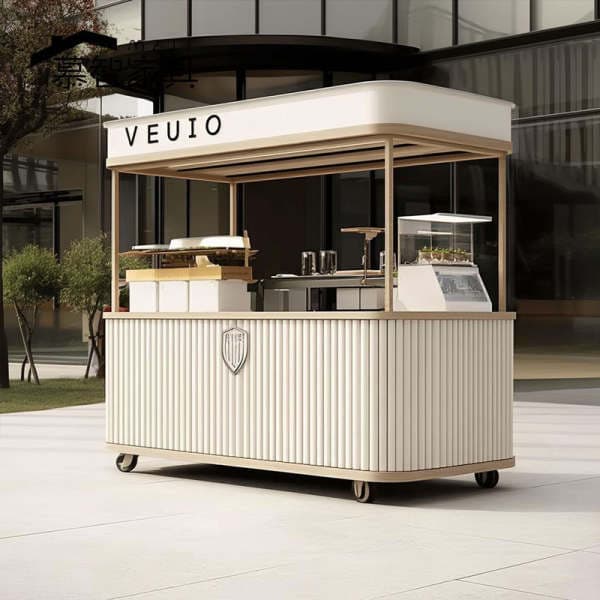 Wrought iron vending cart, mobile coffee shop, outdoor market stall, cash register counter, commercial street milk tea shop bar counter