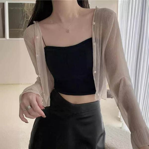 Sunscreen Ice Silk Cardigan Shirt Women's Summer Shawl with Skirt Air Conditioning Overshirt French Tencel Tulle Shirt
