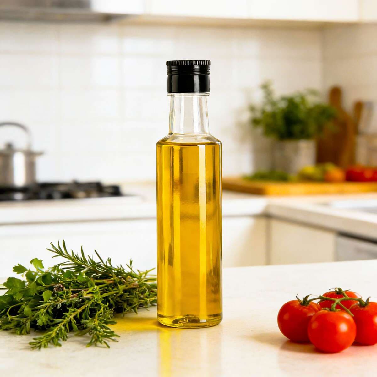 250 ml dəyirmi şəffaf plastik şüşə (zeytun, kameliya, qoz yağı, sirkə, soya sousu üçün) 3