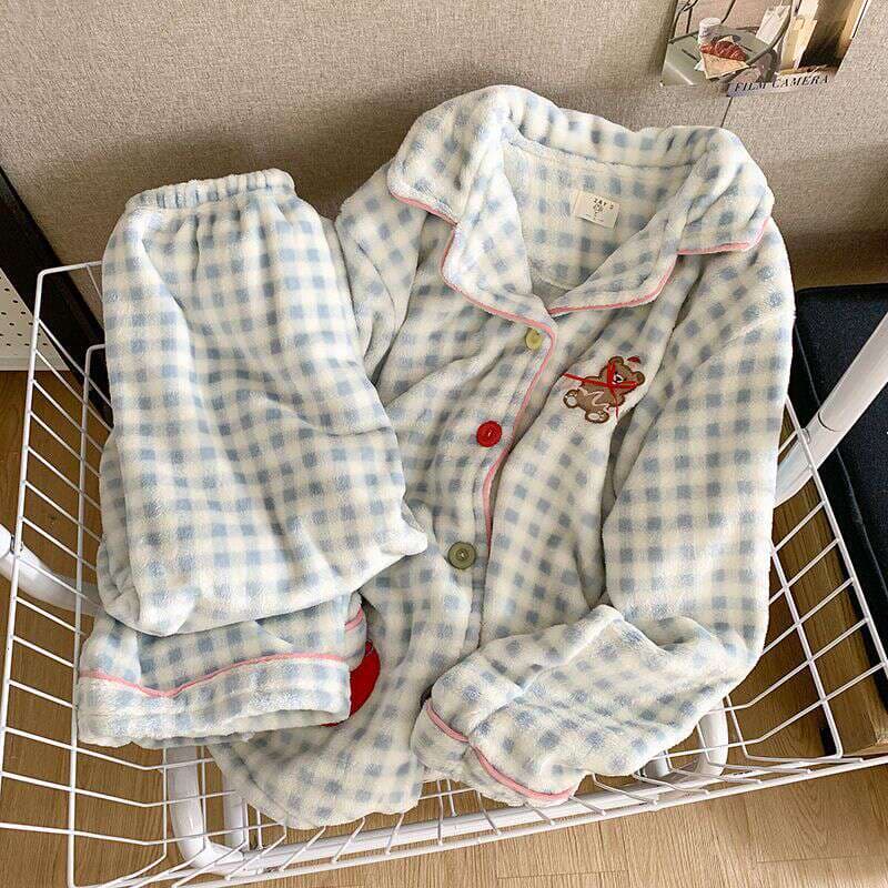Qadınlar üçün Mərcan Məxmər Pijama Dəsti, Qalınlaşdırılmış, İsti, Cizgi Filmi Dizaynı 3