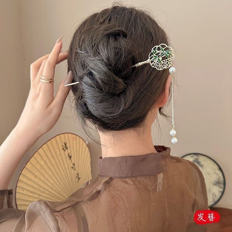 83# round fan bamboo leaf hairpin