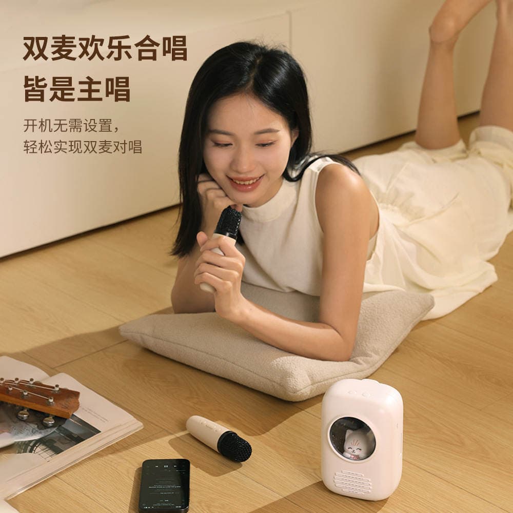 Trolley Case Speaker with Dual Microphones for Karaoke, Portable Mini Wireless Bluetooth Speaker with Ambient Lighting 3