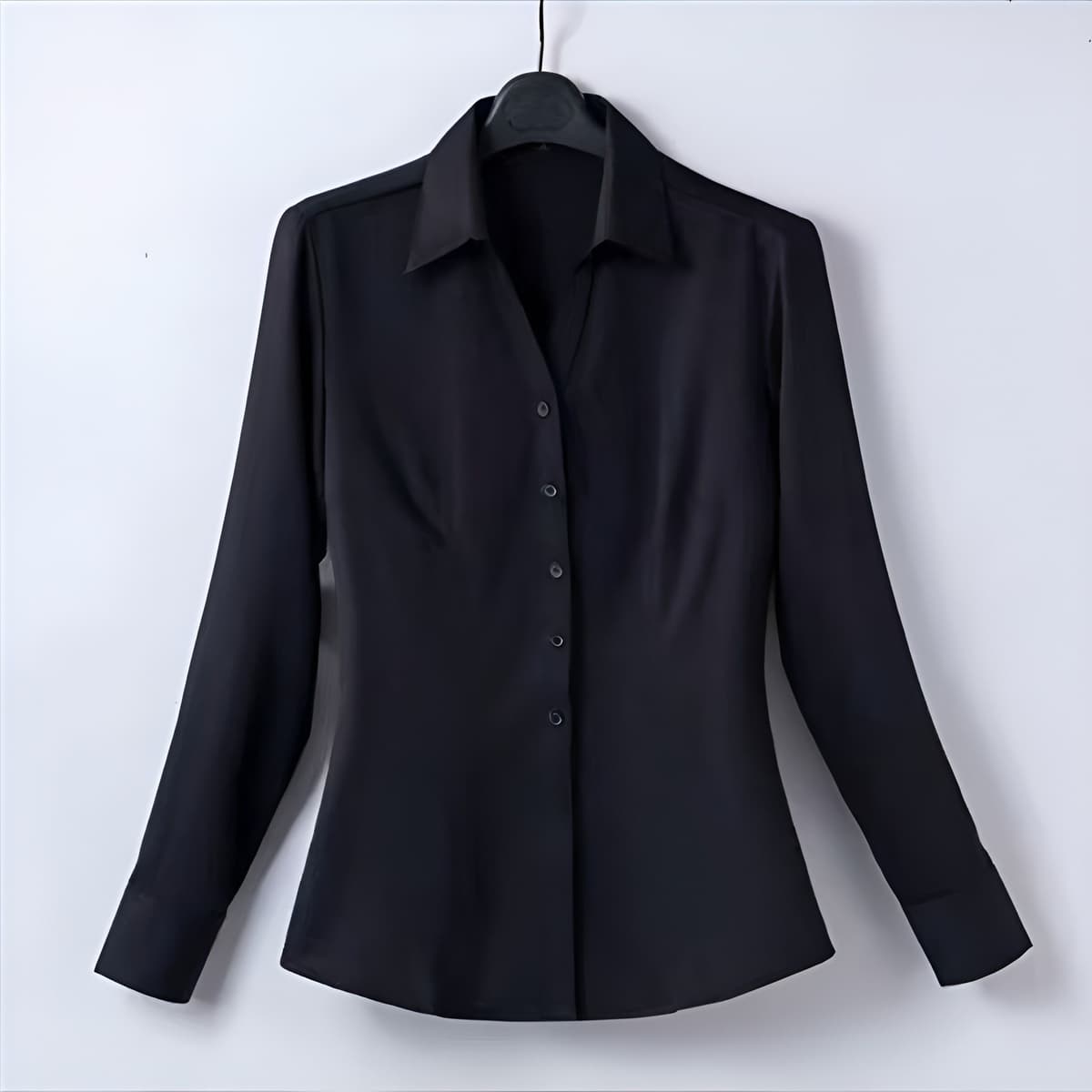 Black v-neck long sleeves with exposed buttons
