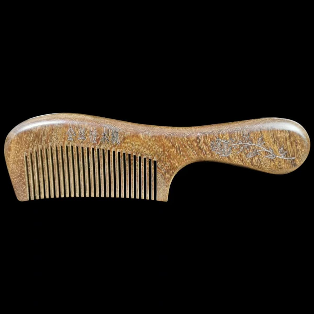Gold wire green sandalwood 19cm round handle fine teeth