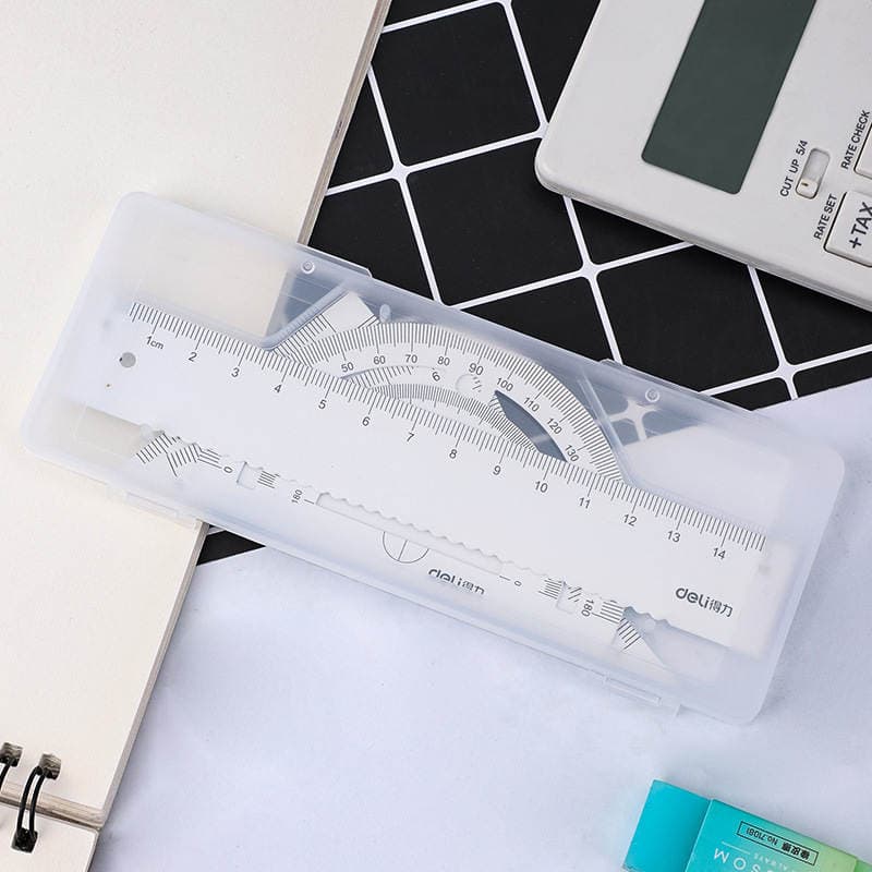 Deli 79510 Metal Ruler Set for Students, Exam Drawing Tools, 15cm Straight Ruler, Triangle Ruler, Protractor, Four-Piece Drawing Set 4