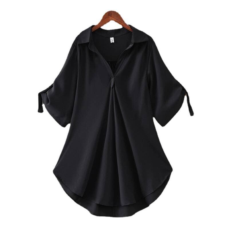 Mid-Length Short-Sleeved Chiffon Shirt for Women 2025 Summer New Large Size Loose Waist Slimming Chiffon Top for Women Trendy 5