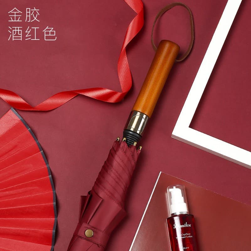Sun protection black glue】【wooden handle business】【120cm canopy diameter】burgundy