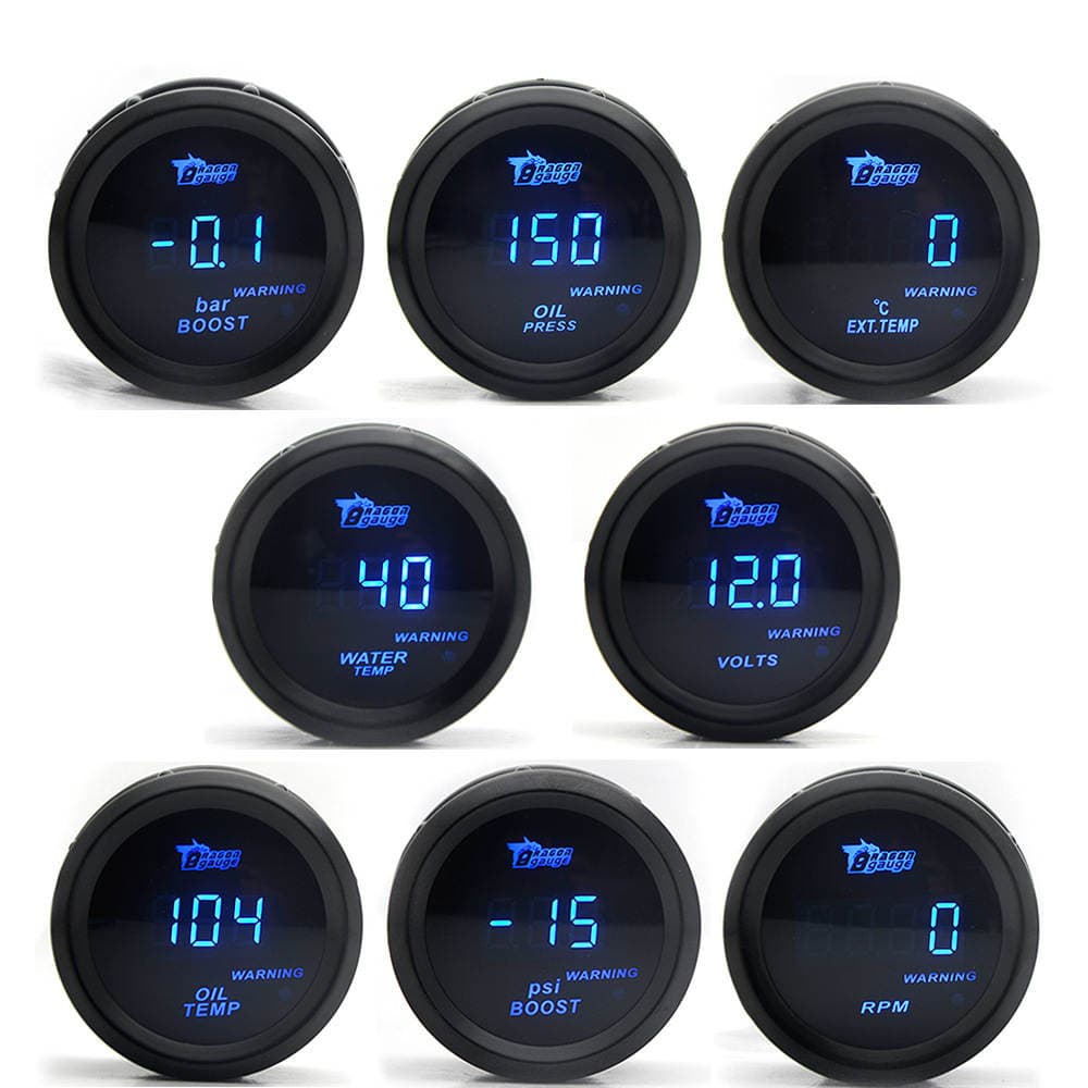 52mm Avtomobil Paneli: Rəqəmsal Ekranlı Turbo, Su/Yağ Temperaturu, Yağ Təzyiqi, Gərginlik Ölçən (12V, Mavi İşıq) 1
