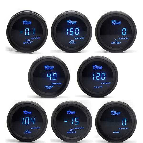 Cross-Border Hot-Selling 52mm Car Modification Digital Display 12V Blue Light Car Instrument Panel Turbo Water Temperature Oil Temperature Oil Pressure Voltage