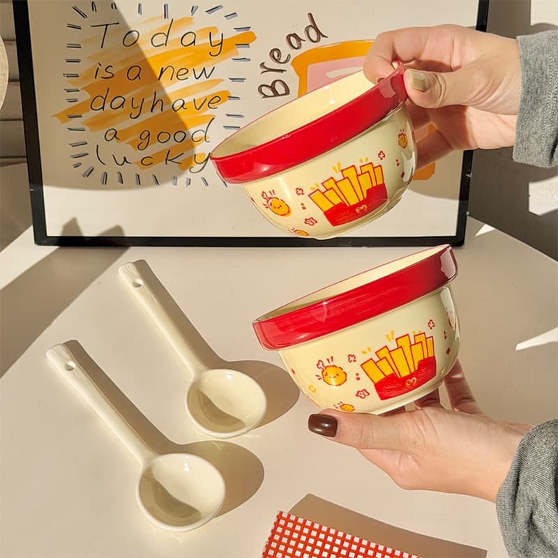 [french fries tableware] - 4.6-inch rice bowl (2 bowls, 2 spoons)