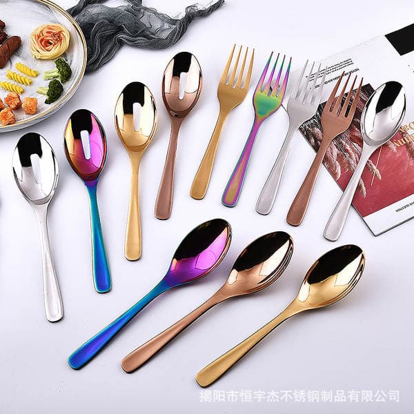 410 Stainless Steel Long Handle Salad Fork Dishes More Public Spoon Restaurant Hotel Public Fork Spoon Dishes Large Spoon Household