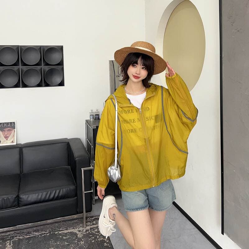 Fashionable Stitching Hooded Large Size Loose Sun Protection Suit Summer Casual Simple Pocket Thin Jacket Lightweight Breathable Outer Wear 2
